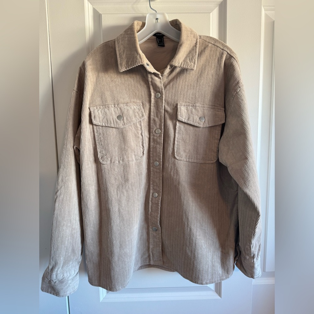 Forever 21 Women's Beige Button-Down Corduroy Shirt Jacket